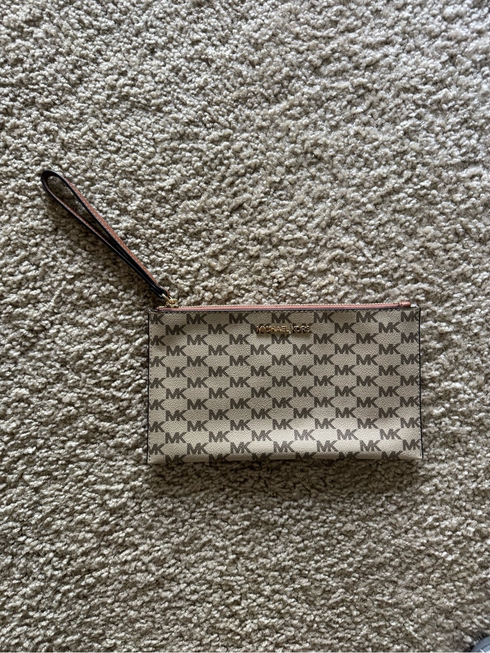 Never used Michael Kors Beige MK Logo Wristlet